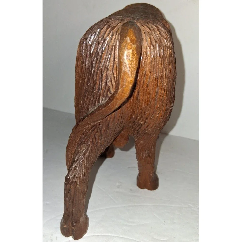 Hand Carved Wood Buffalo Bison Bull 10 x 7